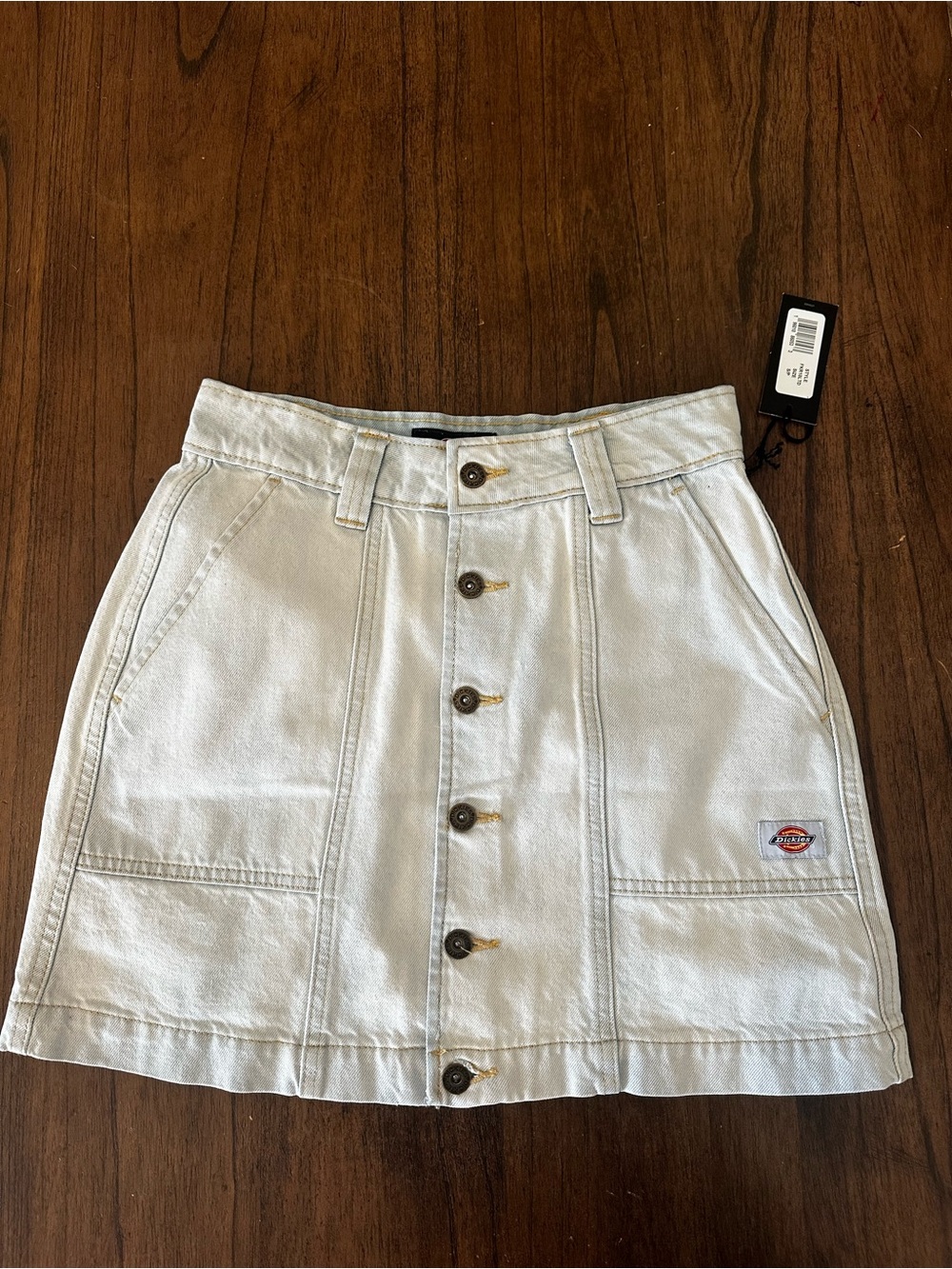 NWT Dickies Women’s Button Front Denim Mini Skirt Light Wash Size Small Utility